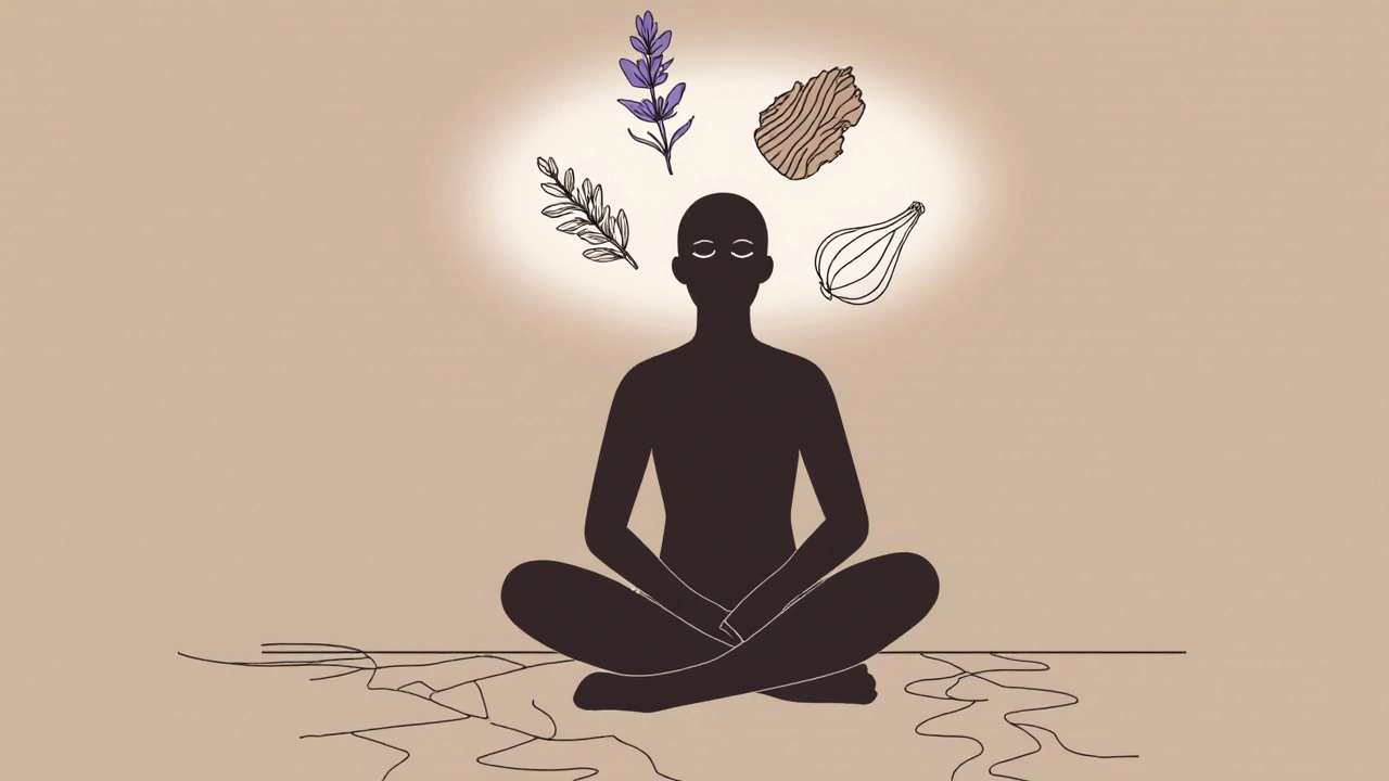 Silueta člověka s vůní esenciálních olejů, které uvolňují napětí z těla.