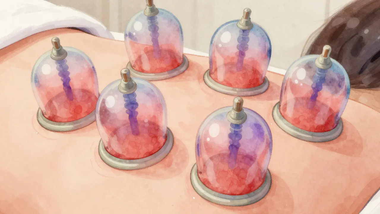 Kruhy na kůži po baňkování – známky rozšířených kapilár.