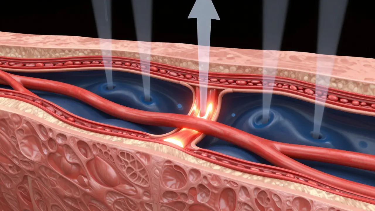 Ilustrace odtoku lymfy a zvýšené mikrocirkulace v tkáních.