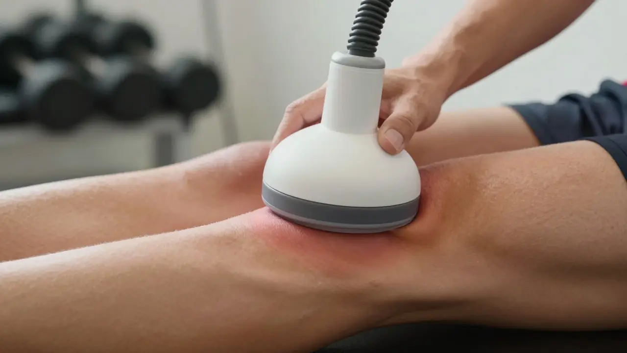 Detail moderní vakuoterapie na svalech sportovce pro lepší regeneraci