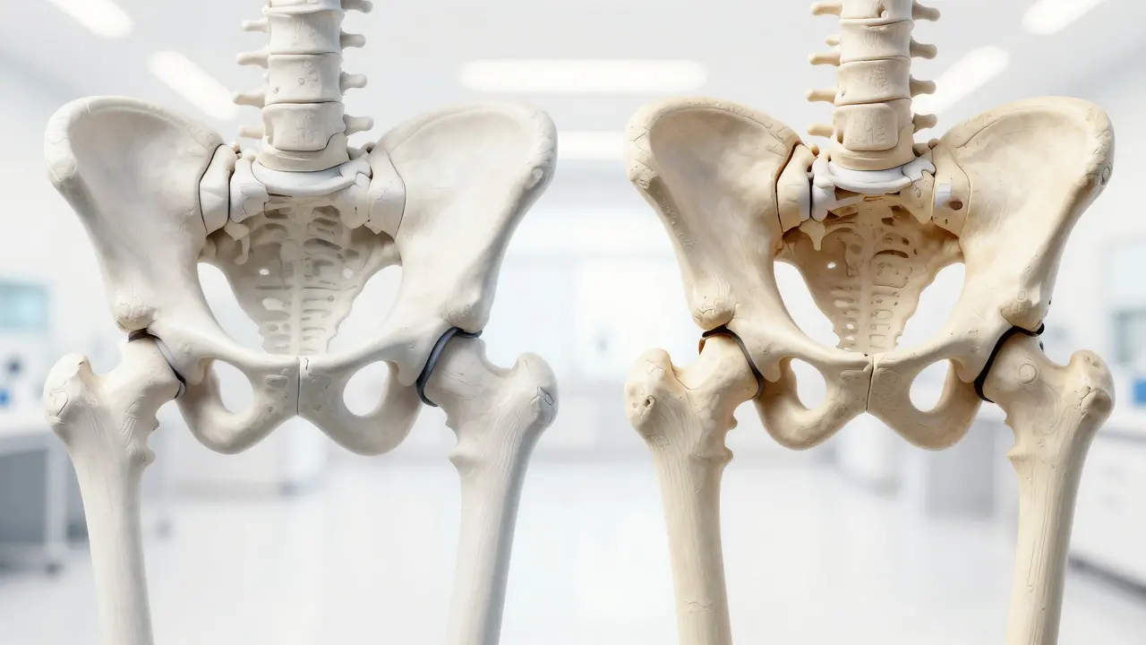 Anatomické srovnání zdravého a artrózního kloubu
