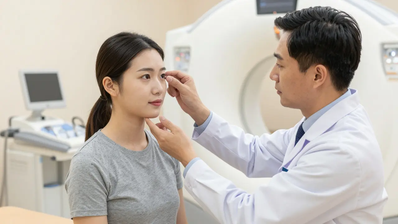 Neurolog vyšetřuje pacienta v lékařské ordinaci