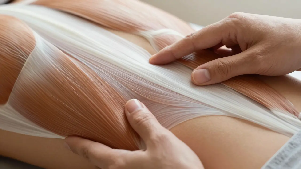 Záběr na uvolňování fascií a svalových vláken jemným terapeutickým tlakem