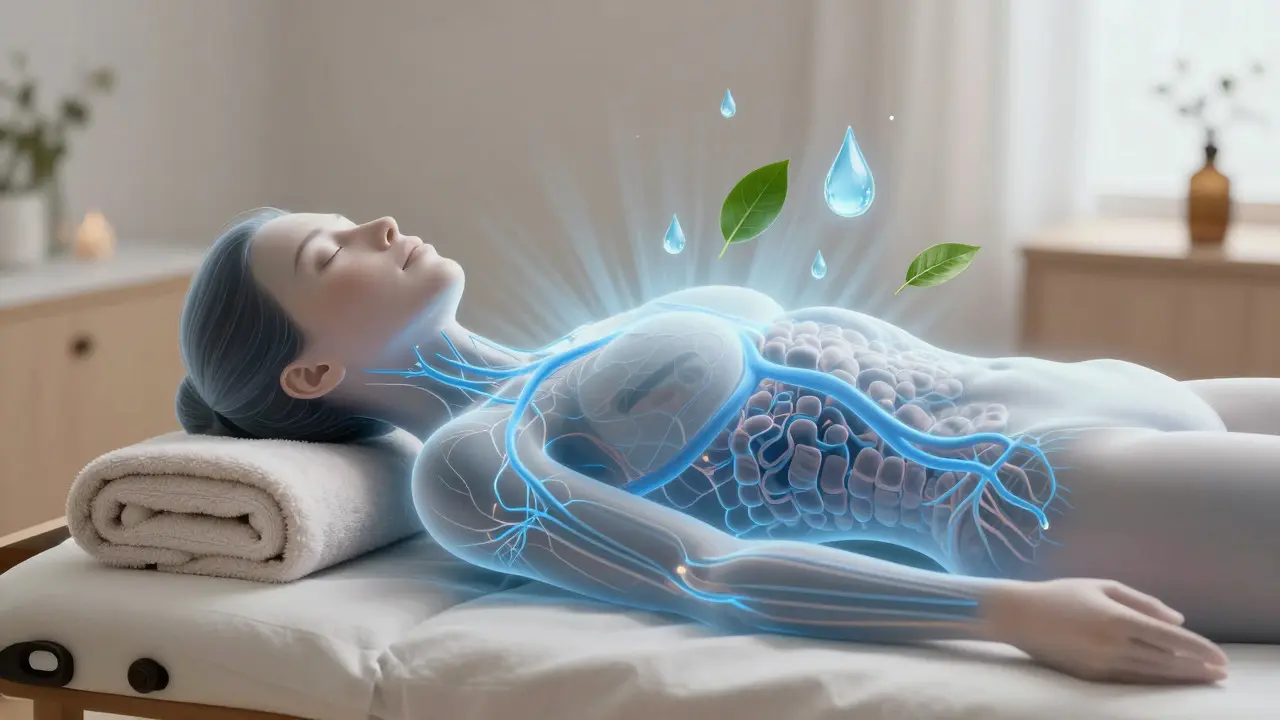 Umělecká vizualizace lymfatického systému a detoxikace těla